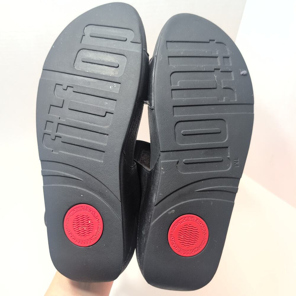 FitFlop Lulu Slingback Wobbleboard Wide Strap Black Leather Sandals Women's 10 - Picture 5 of 7
